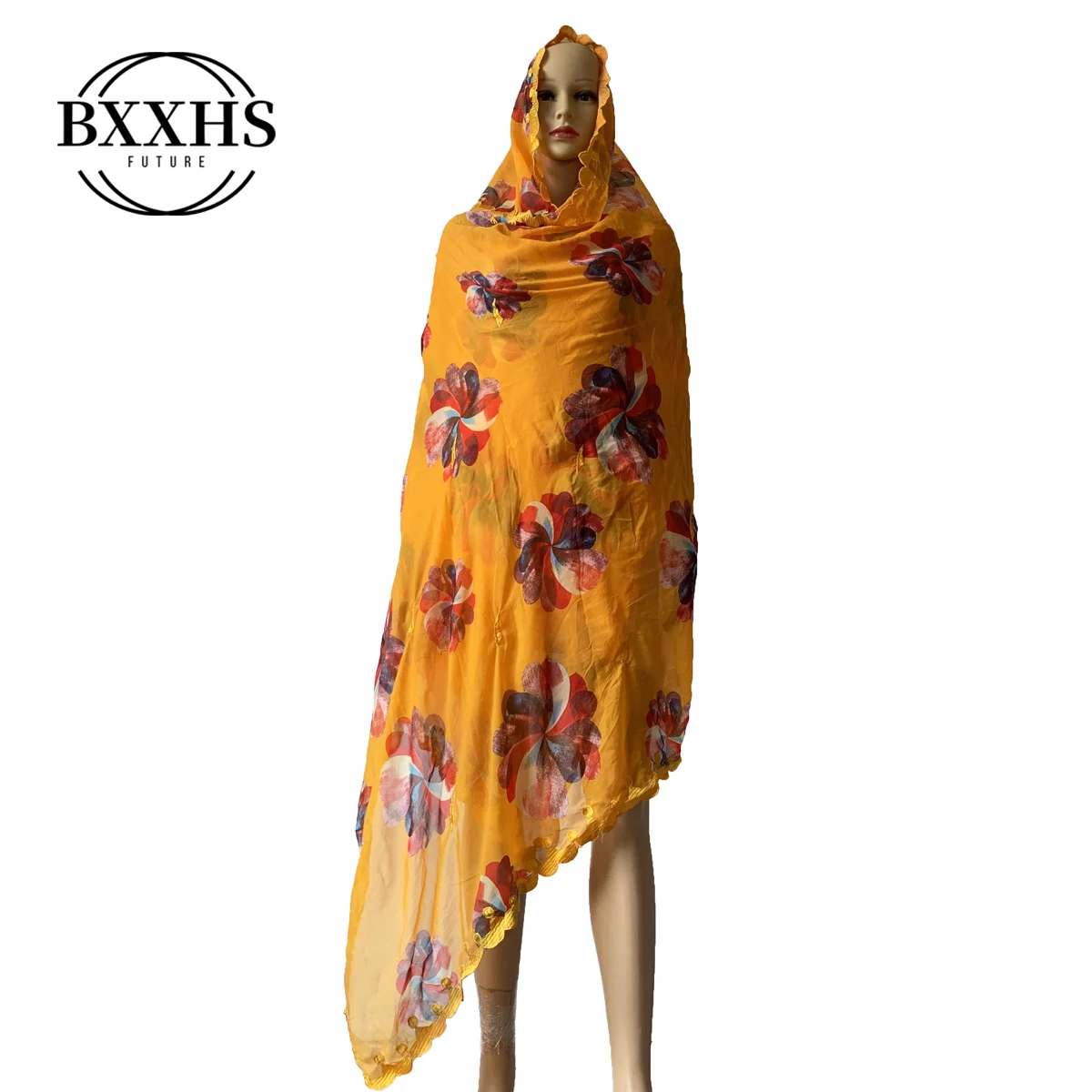 Новый Африканский Женский Цветной хлопковый атмосферный шарф с вышивкой большой цветок хлопковый шарф для мусульманских Шали Обертывания