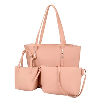 

3pcs/set Solid Color Rivet Composite Bags Women PU Leather Shoulder Crossbody Handbags Messenger Top-handle Bags Totes Purse