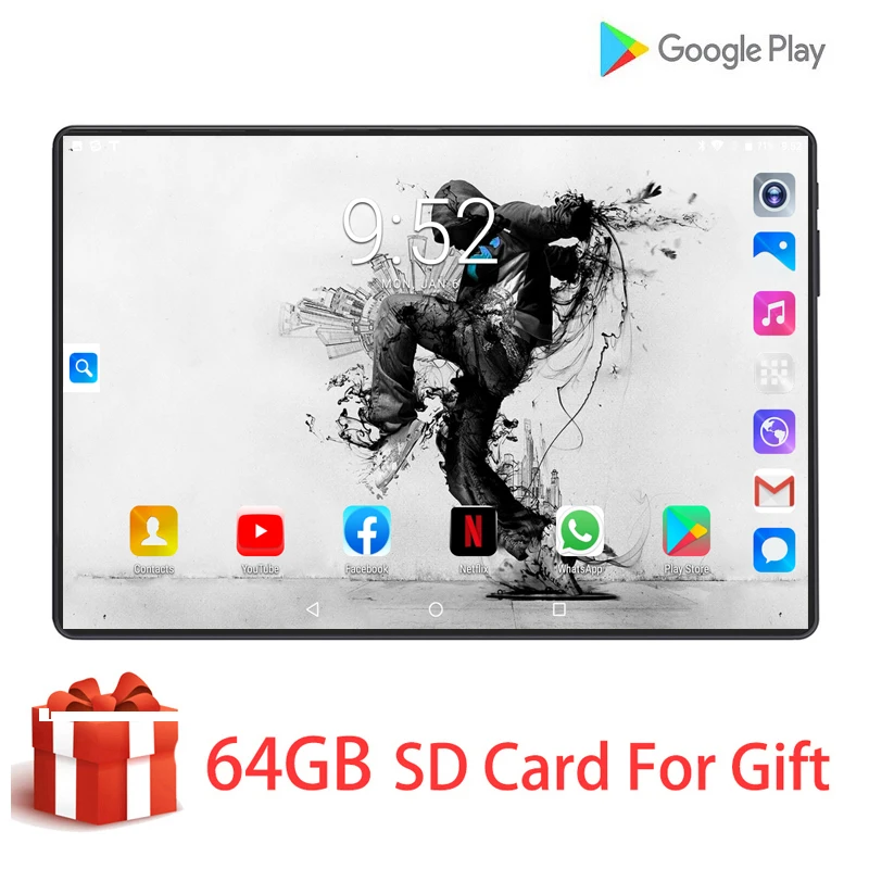 

10.1 inch Tablet PC Android 9.0 in Cellphone WiFi Bluetooth Octa-Core 6G/128GB Dual SIM Card 8MP Camera Support keyboard Case