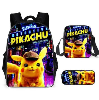 

3pcs Children School Bags Set for Teen Boys Girls Cartoon Pokemon Backpacks Pikachu Book Bag Kids Shoulder Bag mochila escolar