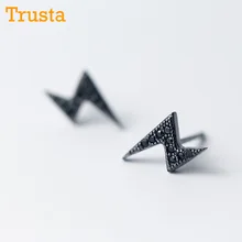 Trusta 925 пробы серебряные женские модные черные серьги-гвоздики с молнией 10 мм X 6 мм подарок для девочек подарок для дочери DS275