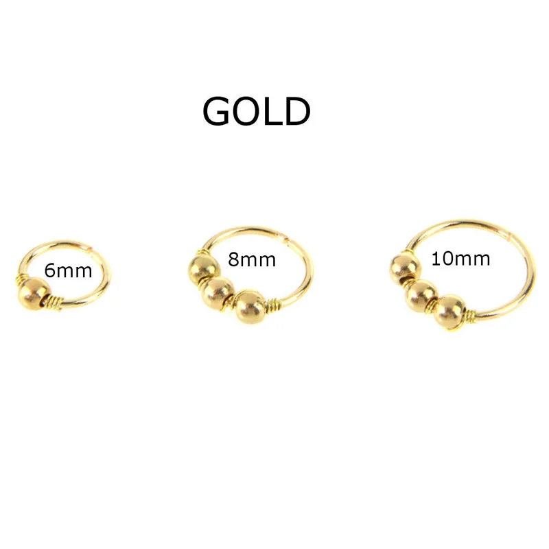 8mm Gold 1 шт. модные ретро круглые бусины кольцо для носа серьга для носа пирсинг для пупка 6 мм 8 мм 10 мм ювелирные изделия серьги картилидж подарок - Окраска металла: 8mm Gold