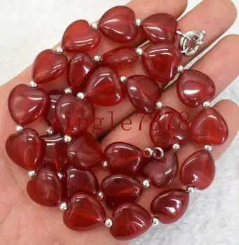

New 14x14mm Natural Red Ruby Heart Gemstone Beads Necklace 18''