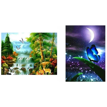 

2 Set 5D Diamond Painting Scenic Full Square Diamond Embroidery Sale Rhinestone Picture Tree and Bird & Moon Butterfly