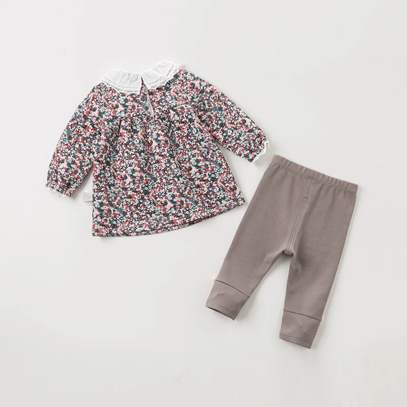 DBQ11535 dave bella/осенние модные комплекты одежды с цветочным принтом для маленьких девочек милые детские комплекты с длинными рукавами детский костюм из 2 предметов