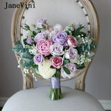 JaneVini романтический светильник Фиолетовый Искусственный Свадебный букет s Свадебный держатель цветы ручной работы Шелковая Роза украшение для свадьбы букет аксессуары