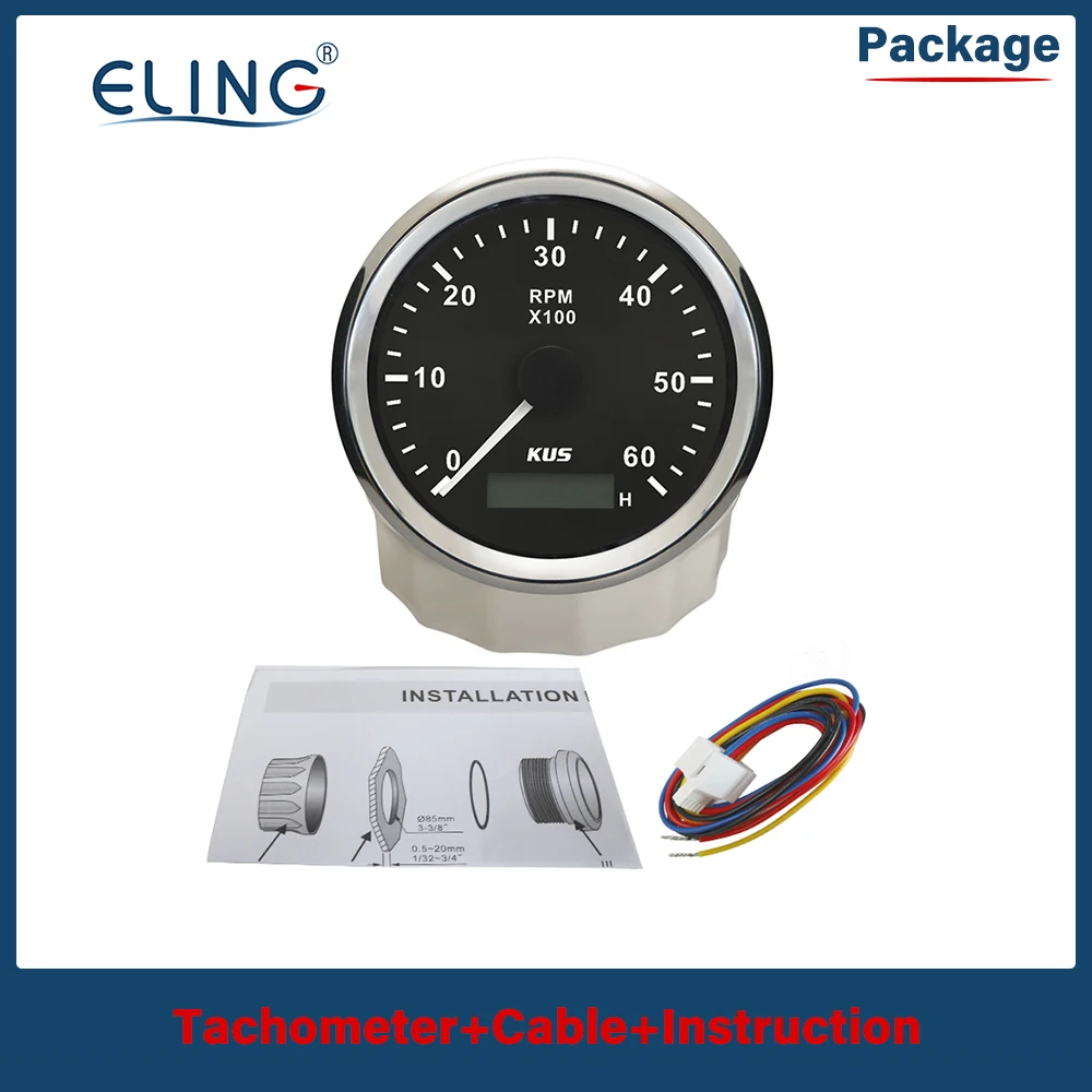 KUS Universal Waterproof 85mm Engine Car Boat Motorcycle Tachometer 3000 4000 6000 8000 RPM Meter Stepper Motor with Hourmeter tachometer gauge,engine tachometer,tachometer meter,engine hour meter