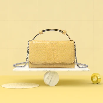

Summer Yellow Crocodile Pattern Genuine Leather Shoulder Bag Small Crocodile Clutch Bag for Women Party