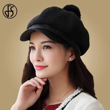 FS женская теплая зимняя восьмиугольная шапка, Осенние береты, новая модная остроконечная Шапка черного, серого, винного, красного цвета, Artist Boina