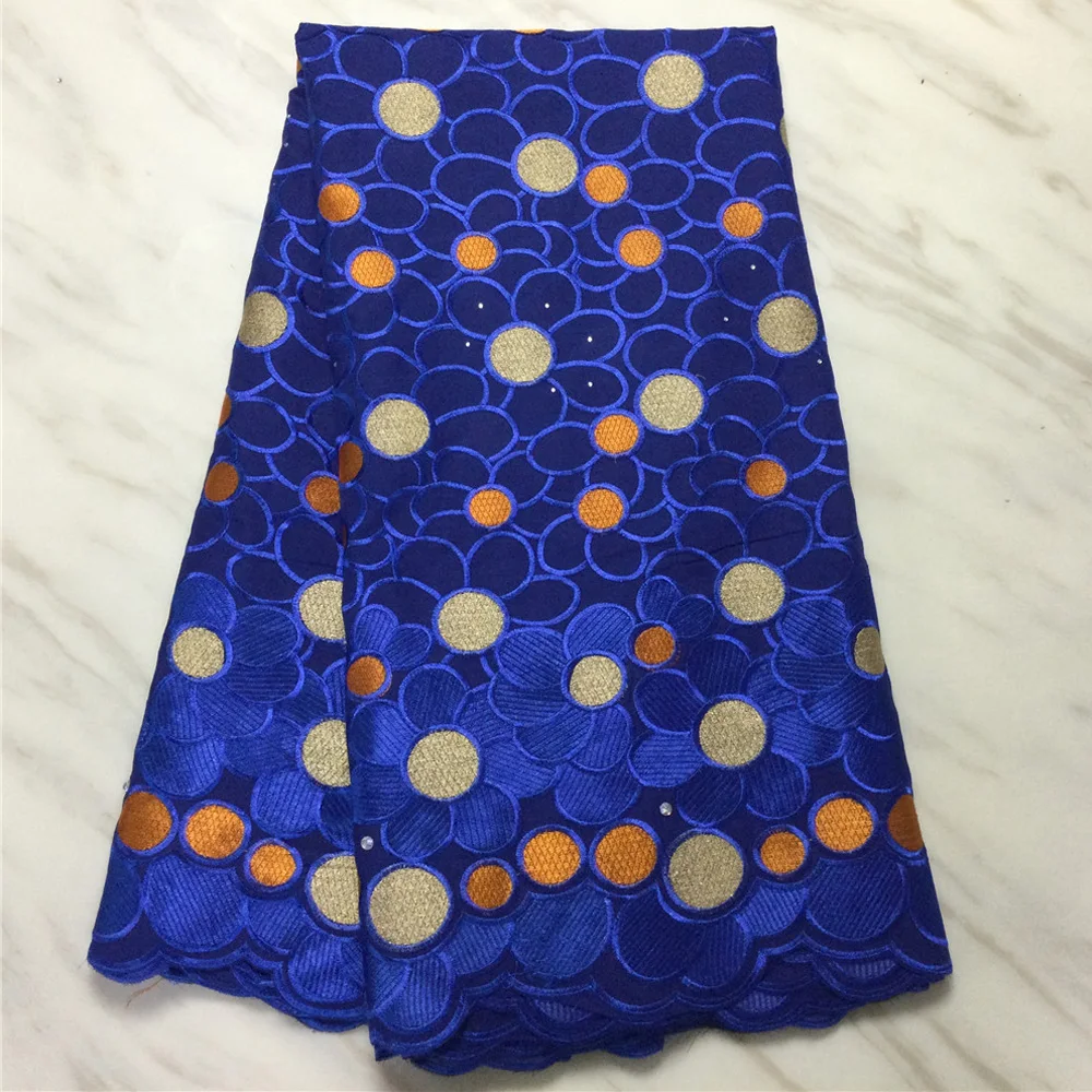 

Royal blue African Lace Fabric High Quality Nigerian Cotton Lace Swiss Voile Lace In Switzerland For Man Women Party Dress M4946
