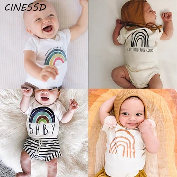 

100% Cotton New Born Baby White Romper Summer Infant Boys Girls Fashion Rompers Rainbow Cute Clothes Baby Twins Clothes