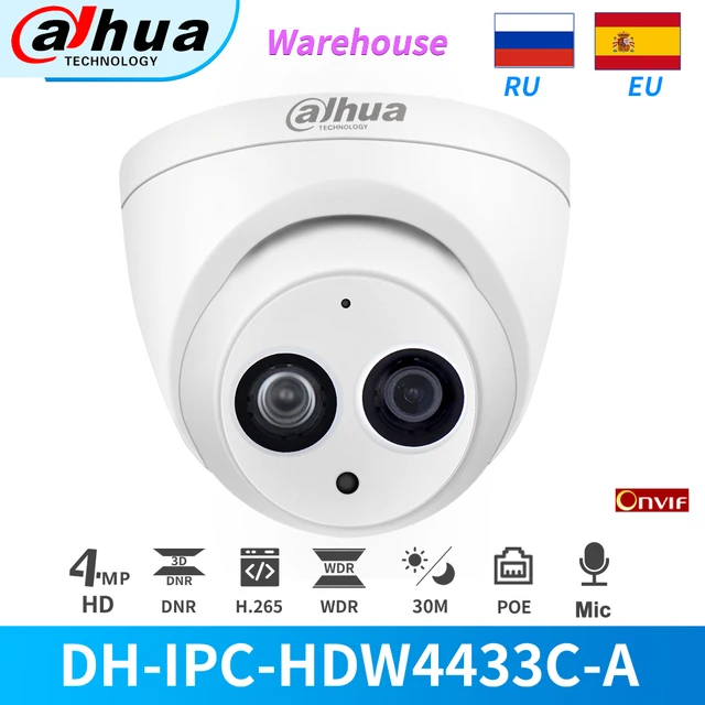$US $50.62 Dahua IP Camera 4MP IPC-HDW4433C-A Built-in MiC PoE IR Mini Dome Motion Detection cam Night Vision CCTV Camera Security