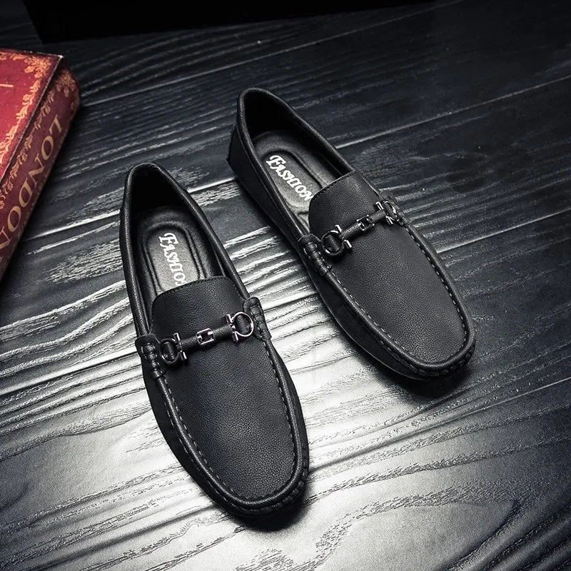 

Dough Leather Shoes Soft Summer Small New Style Solid Color Moccosins Fashion on Versatile Loafers MEN'S SHOES Mid-top-Style
