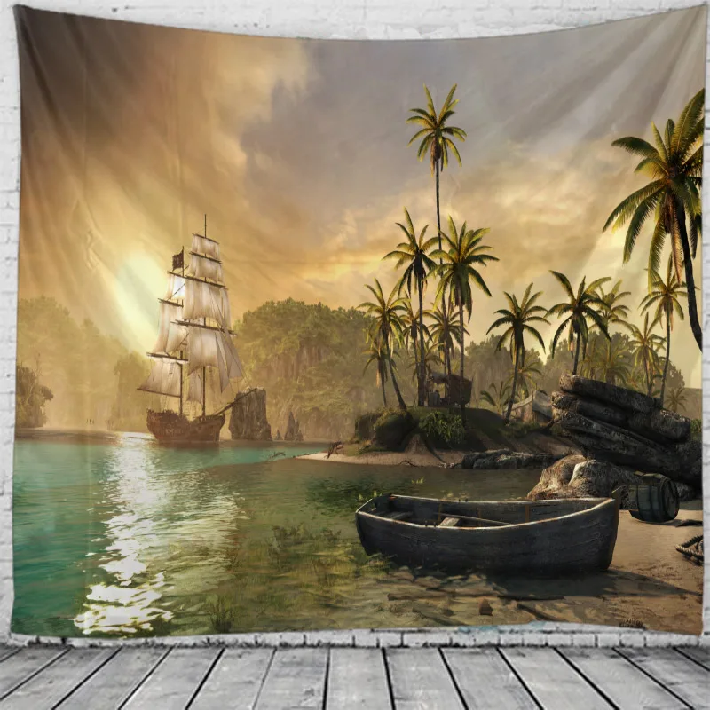 

Wall Hanging Bed Spread Beach Towel Table Cloth Yoga Mat New Year House Decoration Living Room Decoration 3D Seascape Tapestry