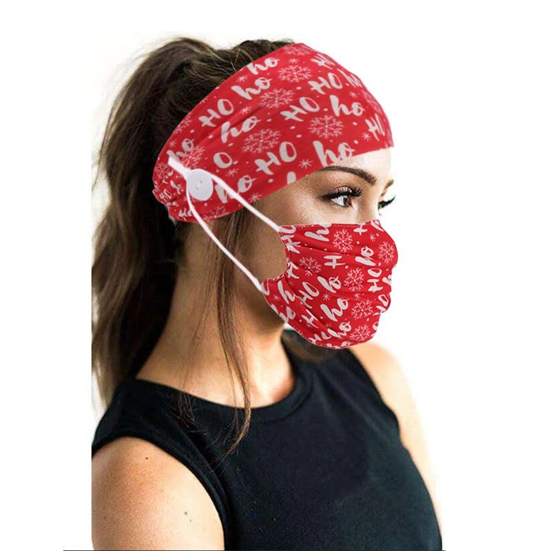 

2020 Fashion Chrismas Dyed Button Anti-leash Facial Cover & Head Accessories Soft Yoga Sports Elastic 2Pcs/Set