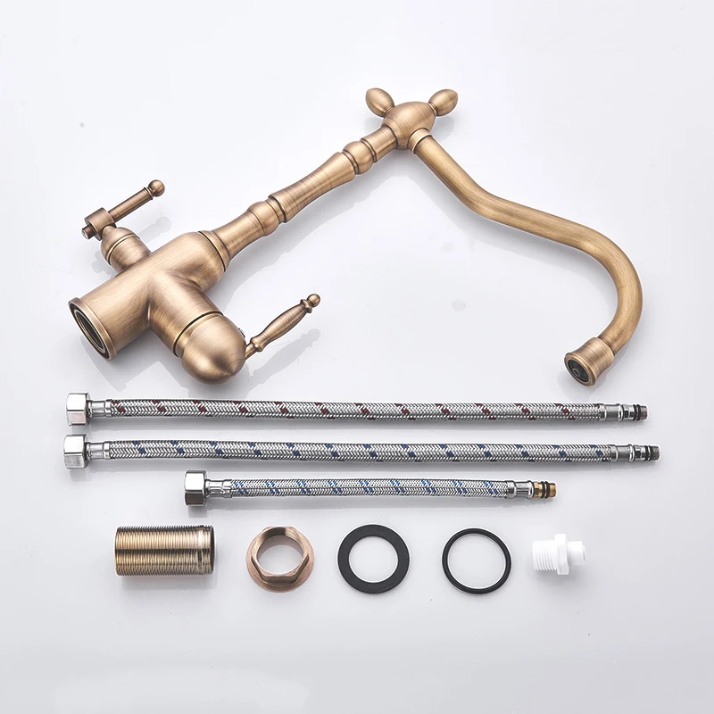 Description Picture 6 of itemAntique Brass Filter Kitchen Faucet Drinking Pure Water Kitchen Tap Deck Mounted Dual Handles 3-Ways Hot and Cold Water Mixer