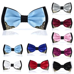 1PC British Style Double Layer Polyester Bow Shape Cotton Bow Tie Metal Button Durable Solid Solid Novel