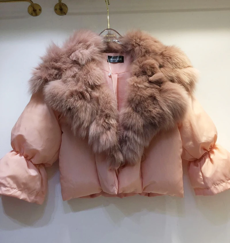 Парка с воротником из натурального меха, большой воротник из лисьего меха, зимнее пальто для женщин, новинка, натуральный мех, рукав-рожок, талия, веревка, короткое пальто с хлопковой подкладкой