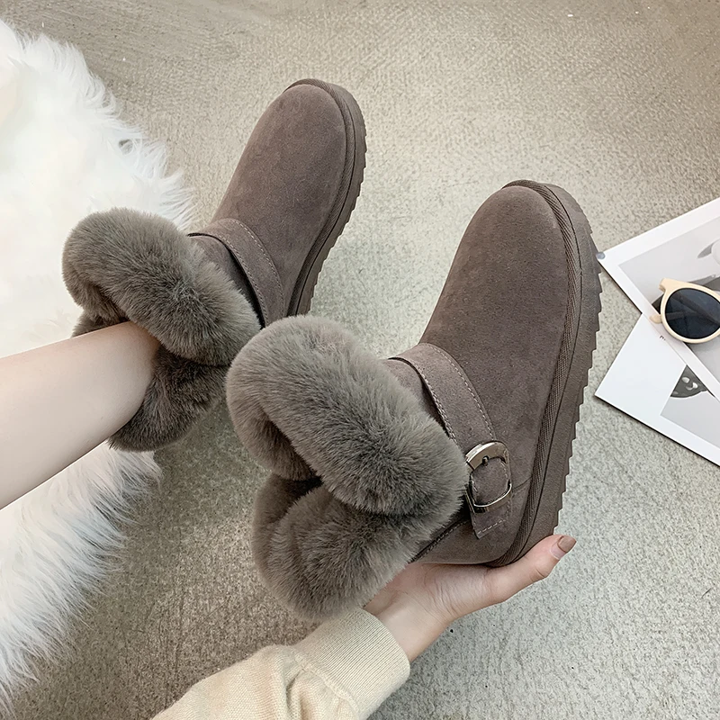 

HZXINLIVE Ankle Boots for Women Slip-On Retro Flat Elegant Casual Short Plush Fur Boot Warm Booties Round Toe Winter Warm Bootas