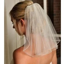 Свадебная фата с бисером короткая белая/слоновая кость фата 1 т 45 см с гребнем