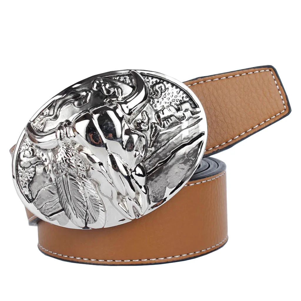 Metal Arabesque Pattern Buckle Waist Belt Leather Waistband Cowgirl Western