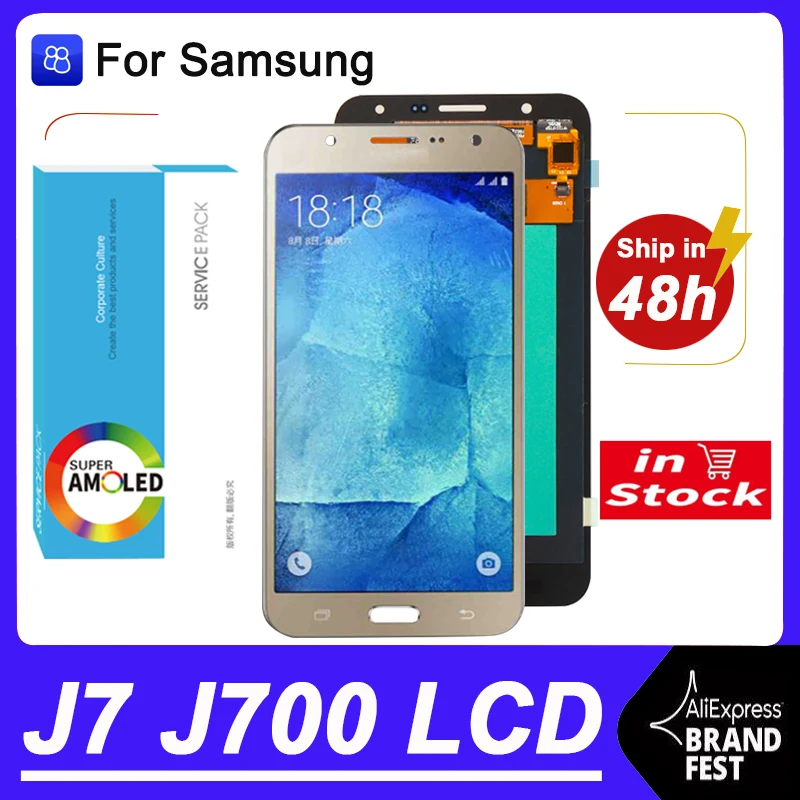 100% Original AMOLED 5.5'' Display For Samsung Galaxy J7 2015 J700 J700F Full LCD Touch Screen Digitizer Assembly Repair Parts |