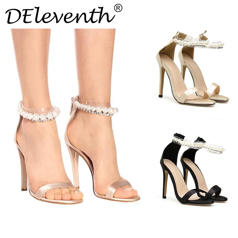 Sandalias Women's Sandals Ladies Pumps Fashion Round Toe PU 11.5CM Thin Heels High heels Slip On ZIP Rhinestones women shoes