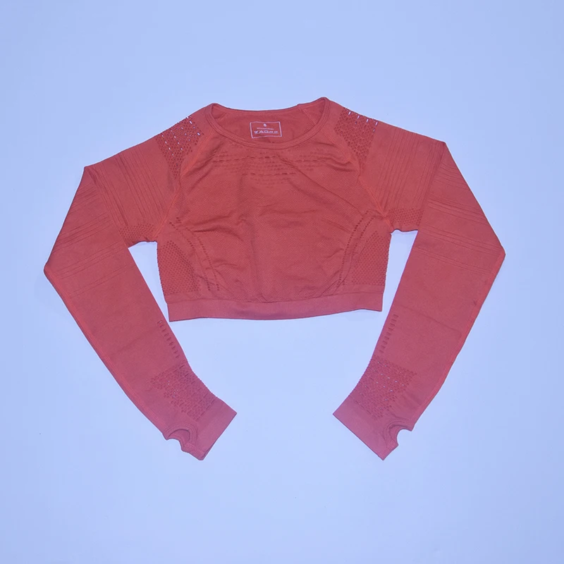 orange top Безупречный вязаный бесшовный комплект для йоги Женская одежда для фитнеса с длинным рукавом спортивная одежда леггинсы для спортзала полый укороченный топ 2 шт. спортивный костюм - Цвет: orange top