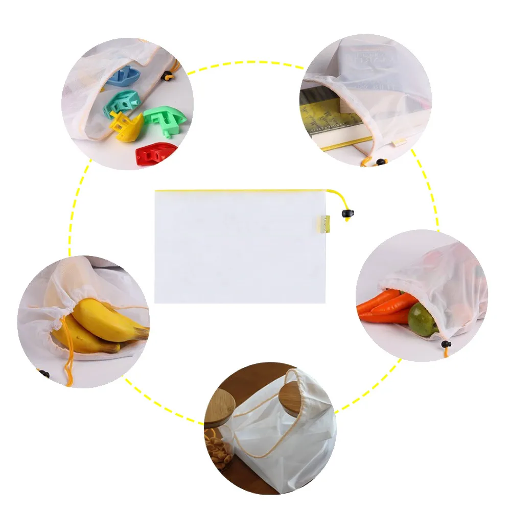 15 шт многоразовые сетки производят сумки моющиеся экологически чистые сумки для продуктов хранения покупок фруктов овощей игрушки мешок для мелких предметов H10