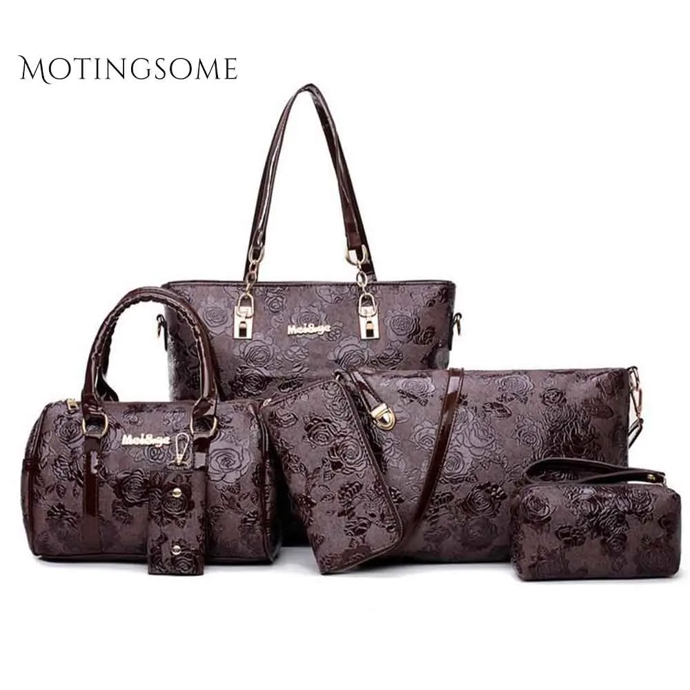

1set/6pcs Embossing Tote Handbag Women Tote Bag Luxury Leather Shoulder Large Shopper Bag Fashion Purse and Handbag 2019 New