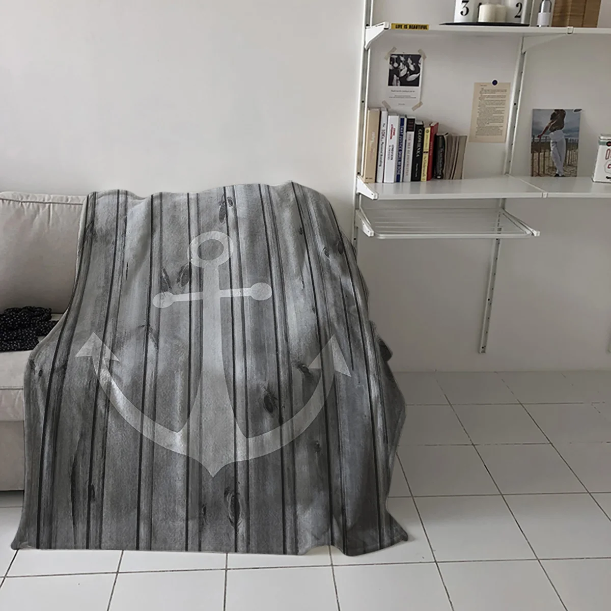 Gray Wood Grain Anchor Blankets Bed Cover Coverlet Flannel Throws Fleece Decorative Cozy Dining Room Bedroom Couch Blanket