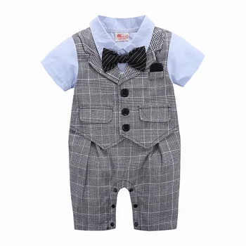 

Fashion Baby Boy Gentleman Clothes Set Summer Suit For Toddler Kid Formal Party Bow Bodysuit Set Infant Boy Plaid Clothing