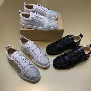 

Low Top Loafers Men Fashion Brand Designer Rhinestone Red Bottom Sneakers Women Luxury Genuine Leather Kirapika Casual Shoes