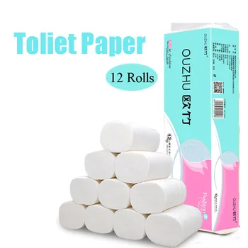 

12 Rolls Paper Towels Soft Toilet Paper Household Paper Roll Tissue Paper Large Part Economical Package Roll Paper High Quality