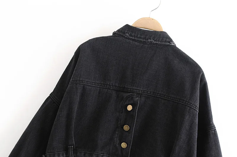 

2019 Spring WOMEN'S Dress New Style Jacket Korean-style Loose-Fit BF Black And Gray after Button Jeans Coat