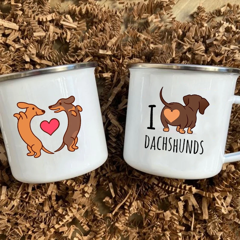 Эмалированная кружка с принтом I Love Dachshunds креативная стеклянная для кофе