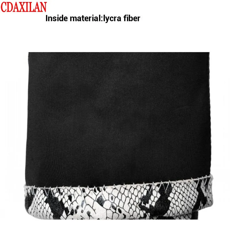CDAXILAN new arrivals women's boots snake-printed microfiber leather stretch fabric square high heels over-the-knee boots winter
