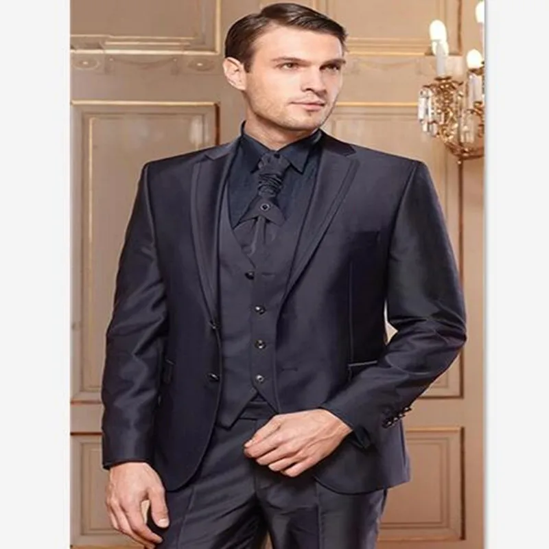 

Costume Homme Mens Suits (Jacket+Pants+vest) Groom Navy Blue Groomsmen Notch Lapel Wedding/Dinner Suits Best Man Bridegroom