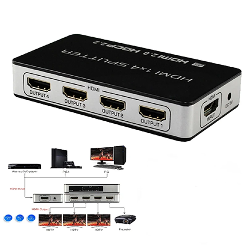 HDMI 2,0 сплиттер 1X4 4K hdmi-разделитель усилитель-переключатель с адаптером питания для PS4 pro Apple tv