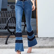 Женские джинсы тонкие осенние кружевные сапоги с высокой талией женские джинсы с вырезами