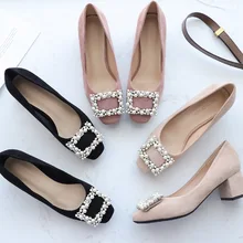 2020 รองเท้าสตรีรองเท้าSlip Onsไข่มุกสแควร์รองเท้าส้นสูงFaux Suedeฝูงประดับด้วยลูกปัดสแควร์Toe Elegant Partyงานแต่งงานปั๊ม