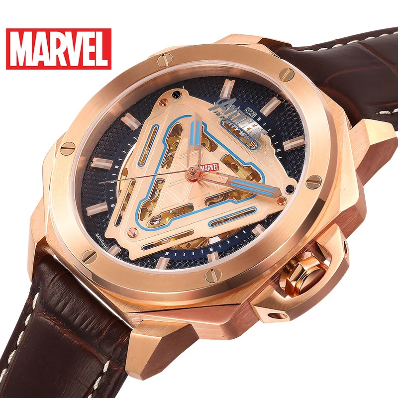 

MARVEL Mechanical Wristwatches Mens Luxury DISNEY Hollow Out Process 5Bar Mens Watches Fashion Metal Bottons Watch Man