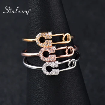 

SINLEERY Unique Design Tiny Crystal Pin Shape Midi Rings Rose Gold Silver Color Women Fashion Jewelry Accessaries JZ048 SSF