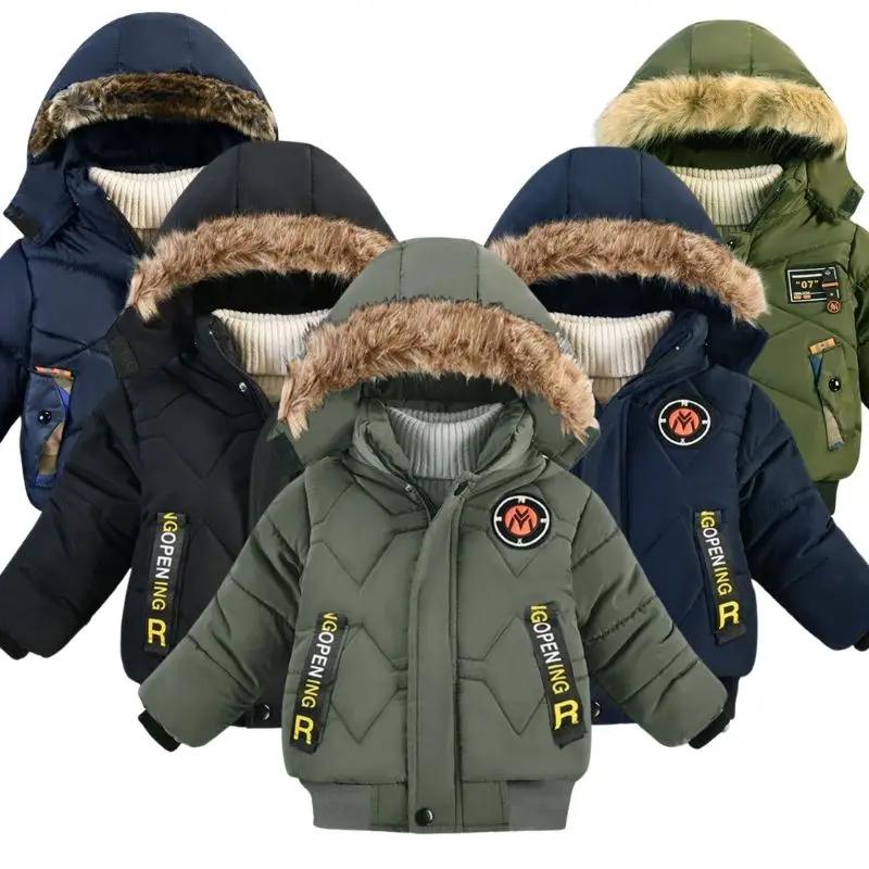 2021 New Fashion Boys Fur Collar Jacket&outwear Thicken Warm Hooded
