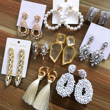 

Ztech Fashionable ZA Personality Atmospheric Crystal/Imitation Pearl/ Tassel/Beads White Earrings Long Pendant Jewelry Gifts