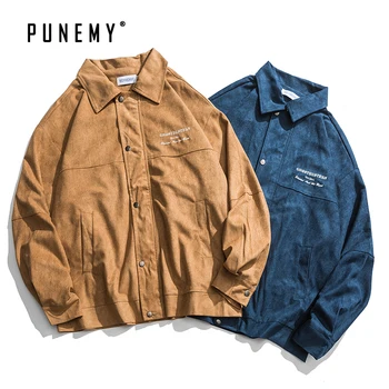 

Retro Harajuku Men Coach Jackets Coats Microsuede Vintage Hip Hop Streetwear Oversize Button Autumn New Man's Jackets Coats