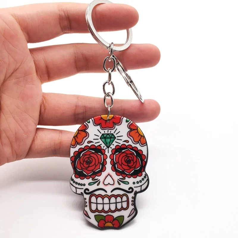 F Брелок с черепом Calavera мексиканский милый сладкий сахар череп большой Омар брелок для ключей Хэллоуин акриловые бусины в форме черепа брелок сумка Подвески - Цвет: F