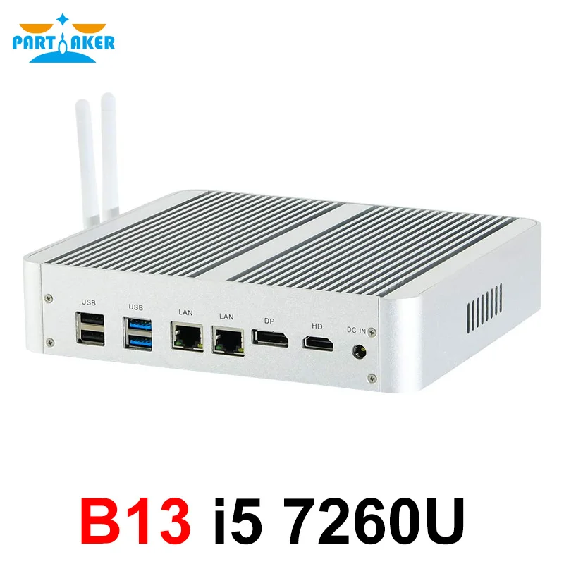  Partaker Fanless Mini Computer i7 8550U/7560U i5 8250U/7260U 2*DDR4 Msata+M.2 SSD Micro PC Win10 Pr