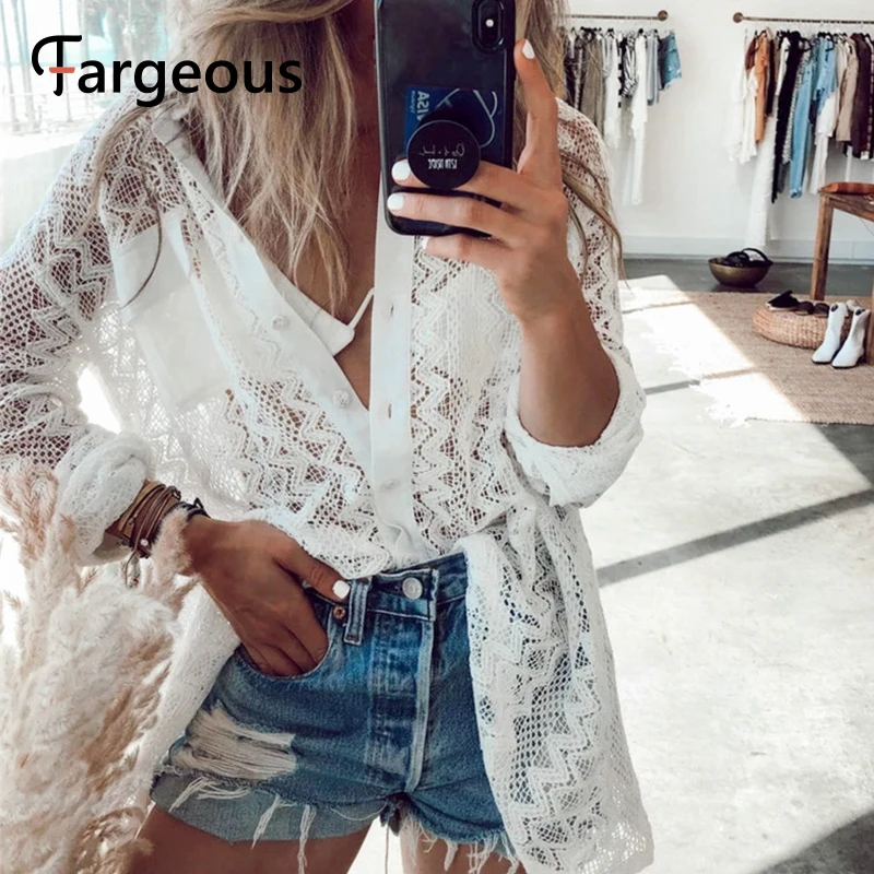 Белая рубашка с вышивкой для женщин летняя пляжная одежда отдыха Свободная