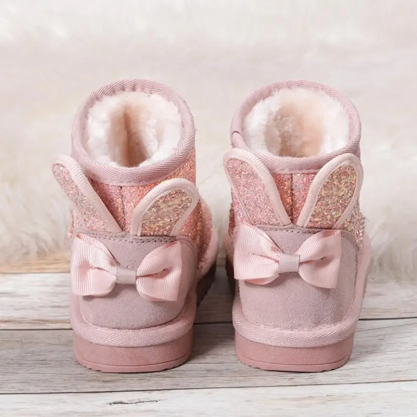 Winter Kids Fur Fashion Snow Boots Thick Child Genuine Leather Boots Warm Plush Soft Girls Boots Winter Ski Shoes for Baby